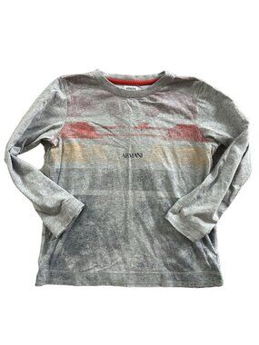 ARMANI Junior Boys Long Sleeve Gray Logo Tee Shirt Size 8